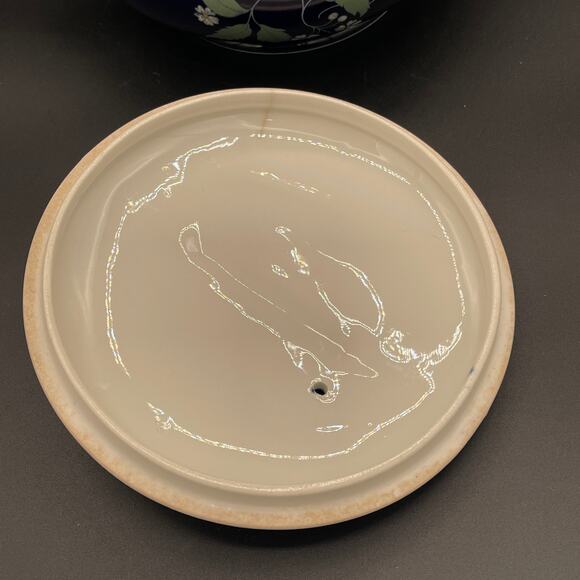 Vtg Hall China Sundial Casserole Dish with Lid - Cobalt Blue Garden Decal - Picture 8 of 10